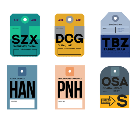 hanoi phnom penh osaka shenzhen dubai tabriz airline tagのイラスト素材