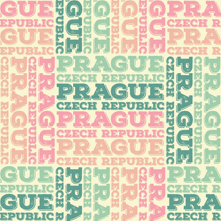 Prague, Czech Republic seamless pattern, typographic city background, textureのイラスト素材