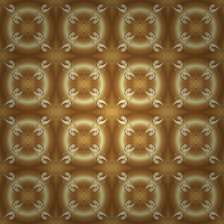 Seamless element woodcarving. Beige and brown backdrop with gold trim. Pattern on beige and brown colors with golden elements. Small depth of field. Luxury furniture. Furniture in classic style.のイラスト素材