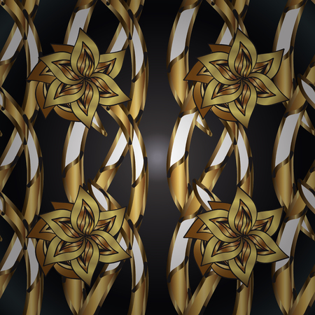 Classic vintage background. Classic vector golden seamless pattern. Seamless pattern on gray and brown colors with golden elements. Traditional orient ornament.の写真素材