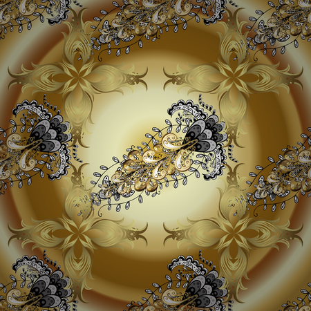 Graphic modern seamless pattern on beige and yellow colors. Seamless vector background. Seamless floral pattern. Wallpaper baroque, damask.のイラスト素材