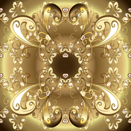 Traditional orient ornament. Seamless pattern on brown and beige colors with golden elements. Classic vintage background. Seamless classic vector golden pattern.のイラスト素材