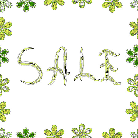 Autumn Sale banner. Lettering in white, yellow and green colors. Vector illustration. Vintage design. Seamless pattern. Lettering.のイラスト素材