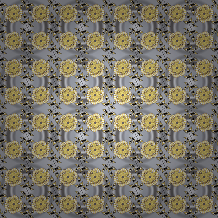 Vector vintage baroque floral seamless pattern in gold. Golden pattern on a gray and yellow colors with golden elements. Ornate decoration. Luxury, royal and Victorian concept.のイラスト素材
