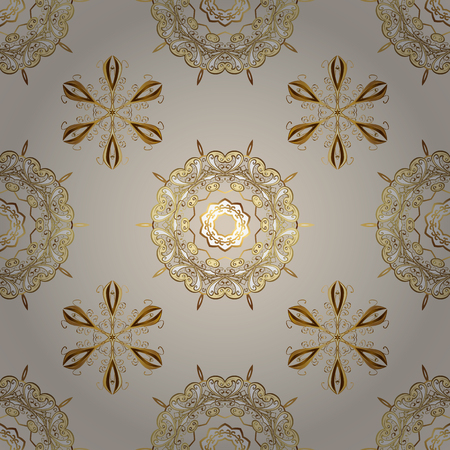 Christmas, snowflake, new year. Golden seamless pattern on neutral and beige colors with golden elements. Seamless vintage pattern on neutral and beige colors with golden elements.のイラスト素材