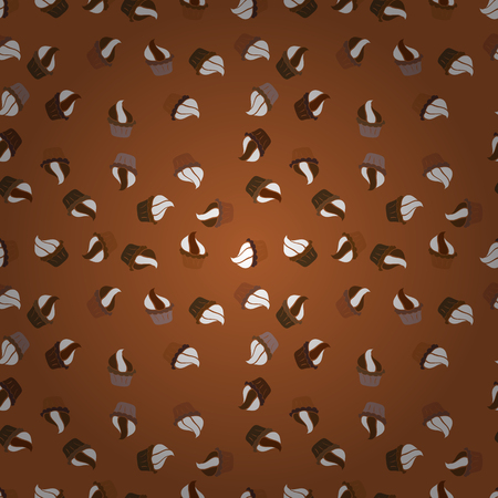 Happy birthday cupcake background in pink, white and brown. Vector illustration. Seamless.Cupcake vector pattern. Muffin. Cupcake pattern background.のイラスト素材