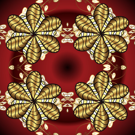 Seamless pattern in oriental style. Ornate floral ornament. In cute curls style. Illustration in yellow, red and brown colors. Vector illustration. Urban pattern for textile and fabric.のイラスト素材