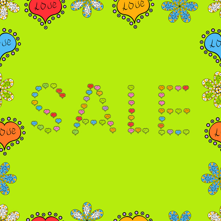 Vector illustration. Hand drawn fashion illustration with elements on green, black and blue colors. Great for social media. Seamless pattern. Giveaway poster, card.のイラスト素材