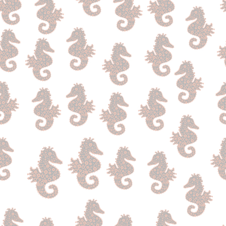 Hippocampus vector cartoon icon set of underwater fish and silhouette isolated on white, gray and neutral background. Seahorse seamless pattern background. Vector.のイラスト素材
