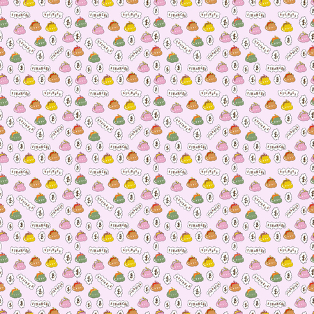 Block chain, finance symbol. Seamless business pattern. On neutral, pink and white colored background. Digital money. Cryptocurrency logo sigh. Flat style. Bitcoin concept. Vector illustration.のイラスト素材