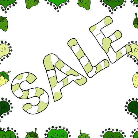 Picture in neutral, green and white colors. Sale banner. Vector lettering. Seamless.のイラスト素材