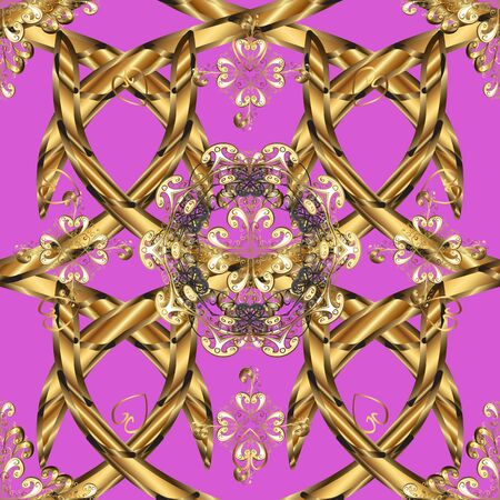 Seamless abstract background with cute elements. Fantasy illustration. Pictures in violet, brown and beige colors. Orient vector classic vintage pattern. Orient background.の写真素材