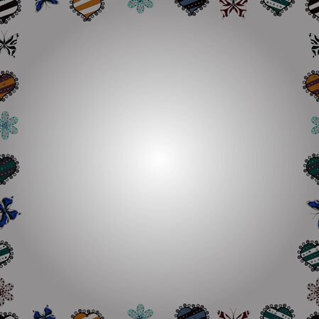 Picture in black, white and blue colors. Vector. Seamless pattern. Doodles elements hand drawn frames.のイラスト素材