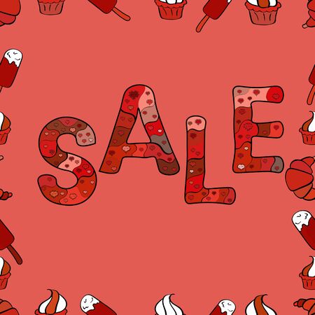 Picture in black, orange and red colors. Vector illustration. For sale web banners, posters. Good for social media, email, print, ads design and promotional material. Seamless pattern.のイラスト素材