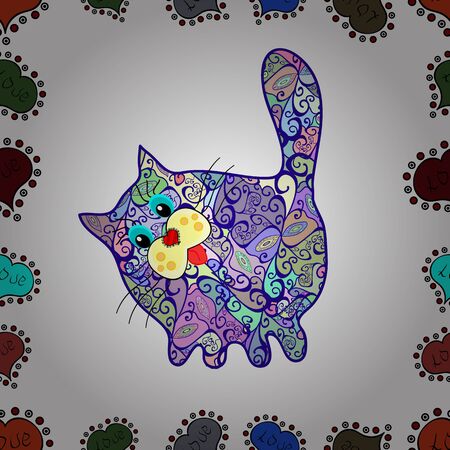 Draft on neutral, white and blue colors. illustration. Can be used for greeting cards, wedding invitations, printing on fabric. pattern of Cute Cartoon Cat Design.のイラスト素材