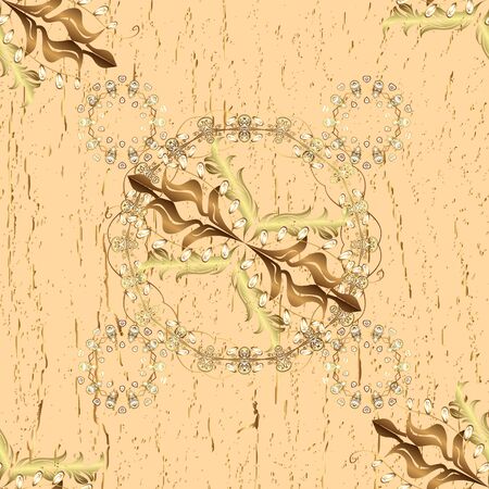 Gold floral ornament in baroque style. Golden element on a beige and brown colors. Golden floral seamless pattern. Damask background.のイラスト素材