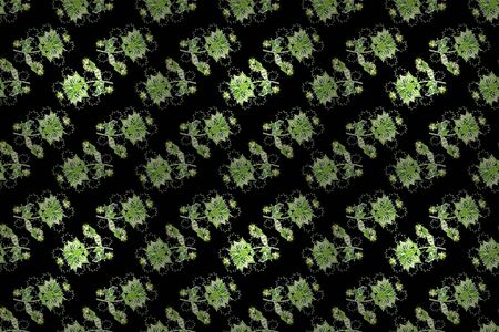 Flowers on white, black and green colors. Seamless Floral Pattern in Raster illustration.の写真素材