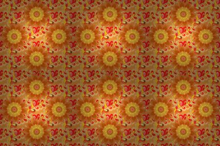 Abstract raster decorative ethnic mandala sketchy seamless pattern. Yellow, beige and orange colors....