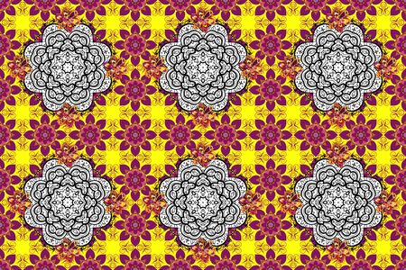 Invitation card. Raster vintage pattern. Mandala colored on a yellow, purple and white colors.の写真素材
