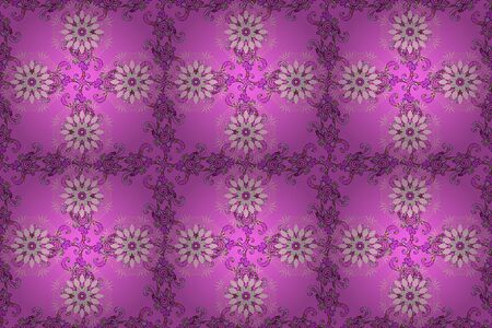Flowers on violet, pink and neutral colors. Gentle, cute floral background. Raster floral pattern in doodle style with flowers.の写真素材