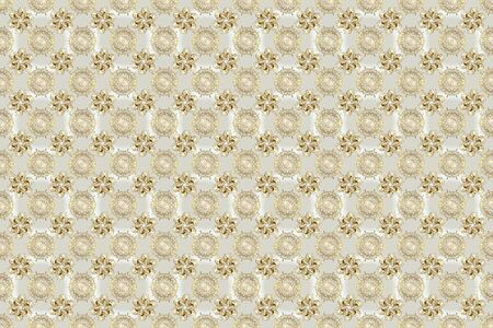 Traditional classic golden raster pattern on beige and gray colors with golden elements. Seamless...