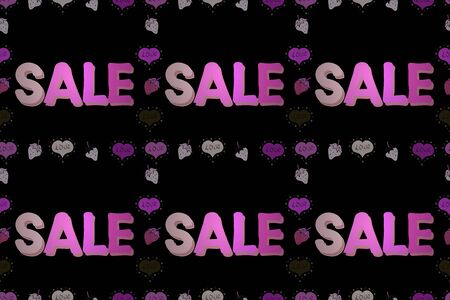 Picture in pink, neutral and black colors. Seasonal discounts set. Seamless pattern. Lettering. Sale. Ornate raster colorful elements frame.の写真素材