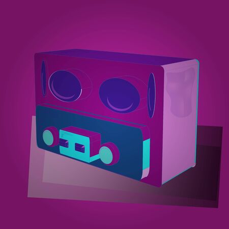 Vector illustration. 1930s style. Retro radio isolated on background. Scketh on pink, magenta and purple versicolours. 3D.のイラスト素材