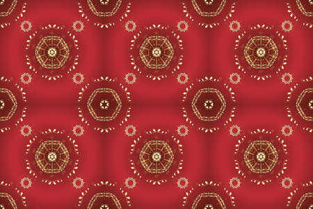Raster abstract floral wreath from golden doodle fantasy leaves and flower on a brown and red...
