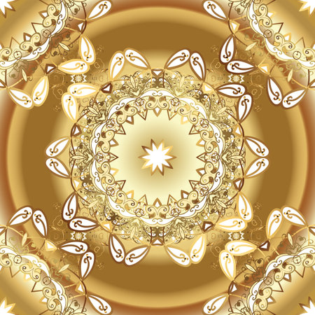 For any design projects. Suitable for fabric, paper, packaging. Vector pattern on yellow, brown and beige colors. Seamless. Fully editable.のイラスト素材