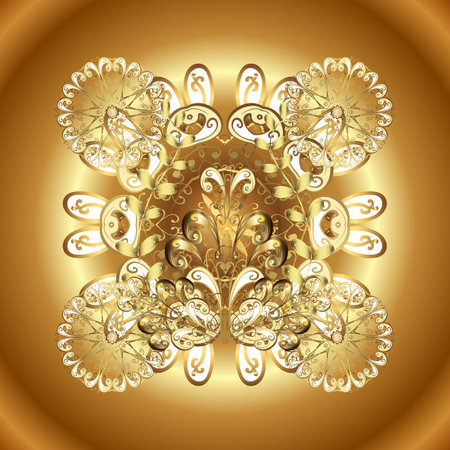 Pattern in brown, yellow and beige colors. Vector. Arabesque texture abstract vintage background, floor tiles surface ornament flower pattern. Gorgeous pattern from colorful Moroccan, Portuguese tilesのイラスト素材