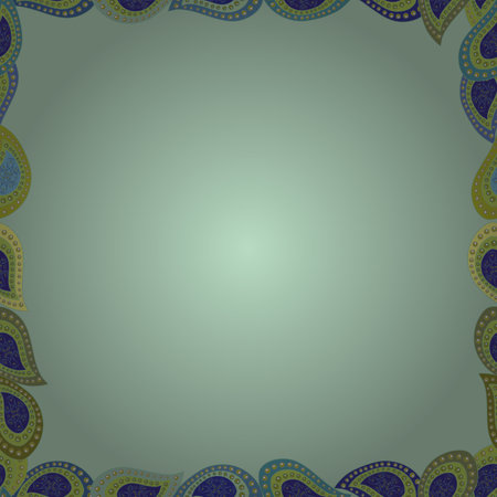 Vector. Picture in blue, green and neutral colors. Quadratic frames doodles. Seamless.のイラスト素材