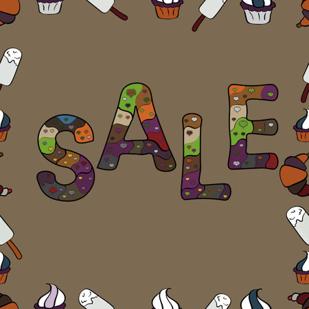Sale banner template design, Big sale special offer. Illustration in brown, black and gray colors. Vector illustration. End of season special offer banner. Seamless pattern.のイラスト素材