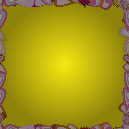 Seamless. Comic style doodle frame consists of neutral, yellow and pink border. Vector illustration.のイラスト素材