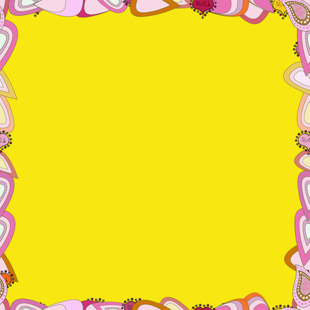 Seamless. Picture in pink, neutral and yellow colors. Hand drawn doodle frames. Vector.のイラスト素材