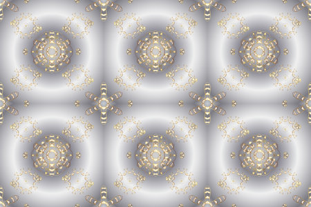 Raster abstract floral wreath from golden doodle fantasy leaves and flower on a neutral and gray...