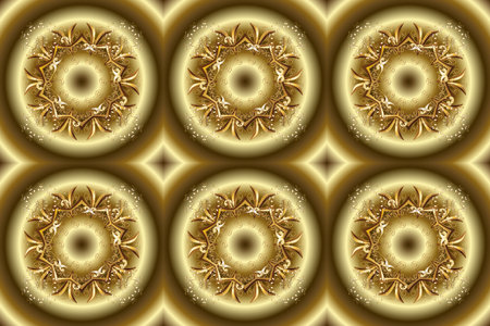 Raster oriental ornament. Golden pattern. Pattern on brown and neutral colors with golden elements.