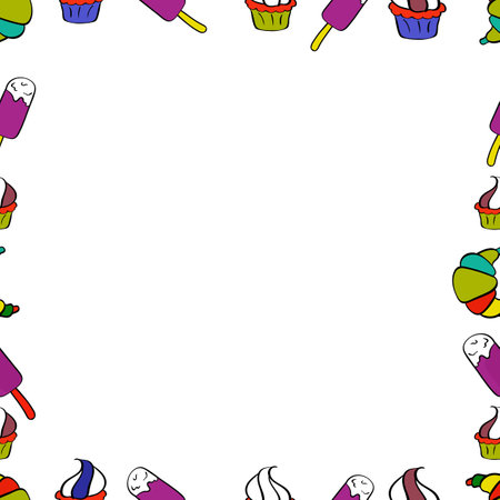 Hand drawn vector border frame doodles. Vector illustration. Seamless.のイラスト素材