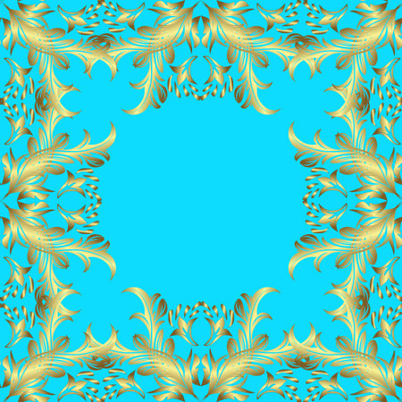 Seamless oriental ornament in the style of baroque. Vector traditional classic golden seamless pattern on neutral, yellow and blue colors.のイラスト素材