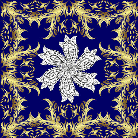 Vintage. Great for fabric and textile, sketch, packaging or any desired idea. Blue, neutral and yellow ornamental, floral seamless pattern. Traditional, Ethnic, Turkish, Indian motifs. Vector.のイラスト素材