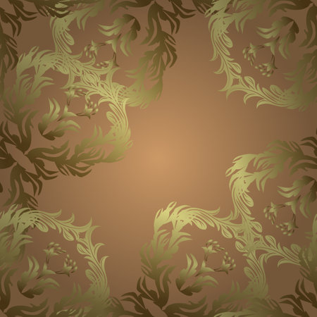 Seamless. Doodle, sketch, scribble on yellow, beige and neutral colors. Victorian swirly ornaments Vector illustration. Scroll decorative vintage elements. Curl line flourish symbols.のイラスト素材