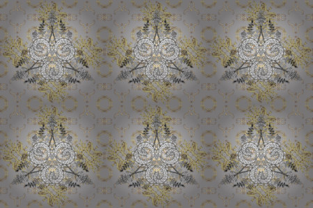 Raster ethnic mandalas, doodle background circles. Gray, white and neutral colors.の写真素材