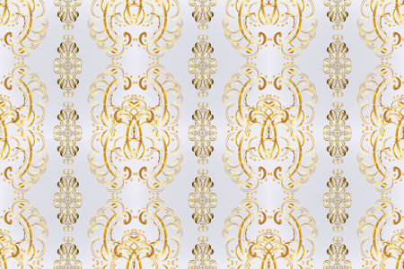 Damask background. Gold floral ornament in baroque style. Golden floral seamless pattern. Golden...