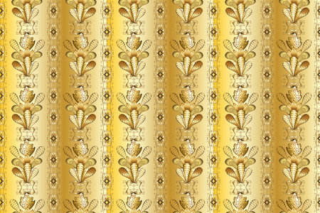 Art. Elements in yellow, beige and brown colors. Seamless. Floral vintage seamless pattern. Oriental...