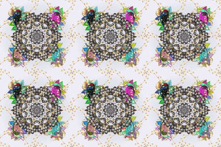 Seamless pattern ethnic mandalas, doodle background circles. Gray, neutral and brown pattern. Hand...