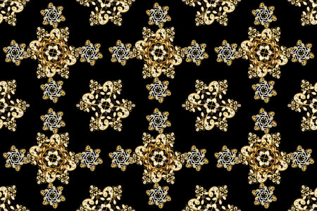Raster golden floral ornament brocade textile and glass pattern. Gold metal with floral pattern....