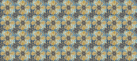 Pattern on blue and white colors with golden elements. Ornamental floral elements with henna tattoo,...
