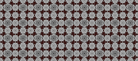 Raster illustration. Abstract seamless pattern with hand drawing flowers. Flowers on gray, brown and...