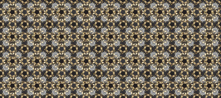 Vintage seamless pattern on a gray, brown and beige colors with golden elements. Christmas 2019,...