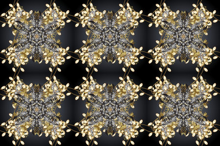 Seamless golden pattern. Golden pattern on gray, beige and brown colors with golden elements. Raster...