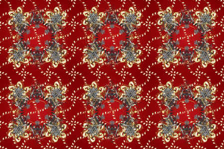 Damask seamless pattern for design. Raster seamless pattern on red, brown and beige colors with...